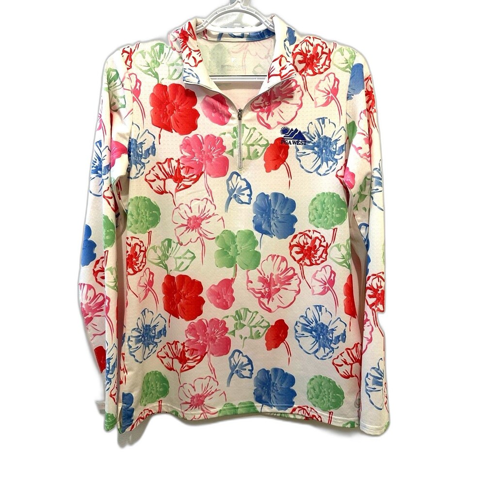 Bette & Court PGA West Floral Quarter Zip Golf Top Women’s Small Stretch